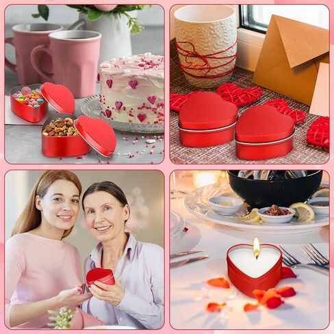 Vesici 6 Pcs Heart Shaped Candle Tin Valentine's Day Sealed Empty Candle Jar Container Metal Can Box with Lids for Mother's Day Wedding(Red,2 oz) in Saudi Arabia