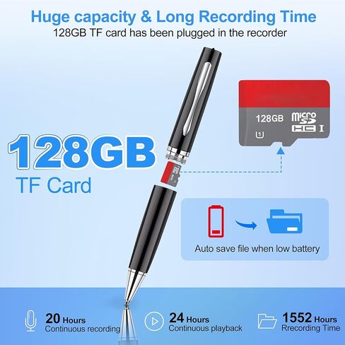 128GB AI Digital Voice Recorder - Voice Activated Audio Recorders, Voice Recording Device with Playback, Portable Taking Device with Noise Reduction, Smart Recorder for Meeting/Course/Lectures in Kuwait