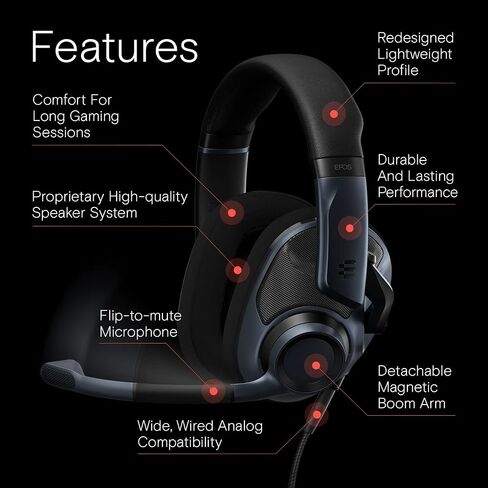 EPOS H6PRO OPEN ACOUSTIC MAMMING مع MIC وعصابة رأس خفيفة الوزن وتصميم مريح ودائم (أسود) in Kuwait