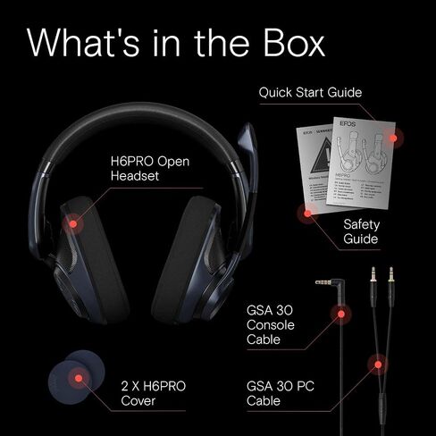 EPOS H6PRO OPEN ACOUSTIC MAMMING مع MIC وعصابة رأس خفيفة الوزن وتصميم مريح ودائم (أسود) in Kuwait