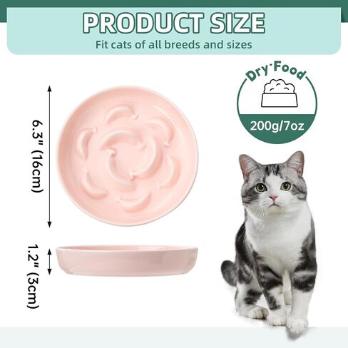 Cat Slow Feeder Bowl Set - 2 Pcs Ceramic Cat Food Plates for Slow Eating - Double Cat Dish for Dry Wet Food - Slow Feeding Cat Bowls Whisker Friendly - Microwave and Dishwasher Safe - White and Blue in Saudi Arabia