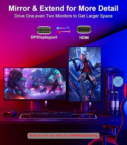 Reborn DisplayPort 1.4 إلى HDMI 2.1 محول 8K@60Hz/4K@120Hz أحادي الاتجاه DP ذكر إلى محول منفذ محول أنثى HDMI لجهاز الكمبيوتر RTX/AMD - غير متوافق PS5 in Kuwait
