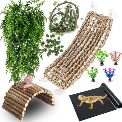 HERCOCCI Bearded Dragon Tank Accessories, Reptile Bridge Hammock Plants Jungle Climbing Vines Terrarium Decor for Bearded Dragon Snake Gecko Lizard in Saudi Arabia