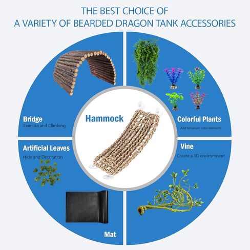 HERCOCCI Bearded Dragon Tank Accessories, Reptile Bridge Hammock Plants Jungle Climbing Vines Terrarium Decor for Bearded Dragon Snake Gecko Lizard in Saudi Arabia