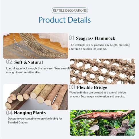 HERCOCCI Bearded Dragon Tank Accessories, Reptile Bridge Hammock Plants Jungle Climbing Vines Terrarium Decor for Bearded Dragon Snake Gecko Lizard in Saudi Arabia