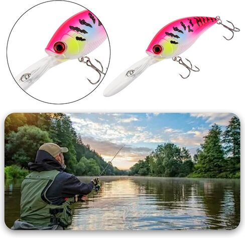 2pcs 3D Eyes Crankbait Minnow Fishing Lures 22g 7.5cm Size 6 Hook Lure Hard Bait Fishing Lure with 5cm Transparent Tongue for Mandarin Fish Sea ​​Bass Catfish in Saudi Arabia