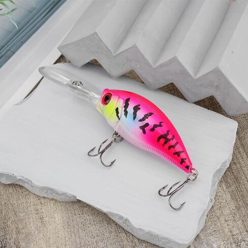 2pcs 3D Eyes Crankbait Minnow Fishing Lures 22g 7.5cm Size 6 Hook Lure Hard Bait Fishing Lure with 5cm Transparent Tongue for Mandarin Fish Sea ​​Bass Catfish in Saudi Arabia