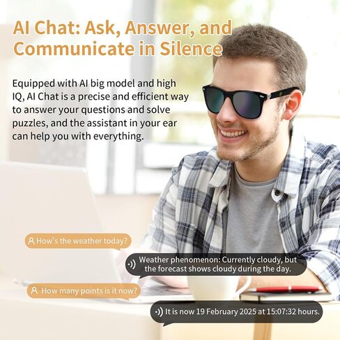 Smart Glasses for Men and Women, Blue Light Filtering Lenses, Audio Glasses with Mic & Speakers, Touch & Voice Assistant Compatible - Up to 6 Hrs Battery, Bluetooth Glasses for Office, Driving in Kuwait