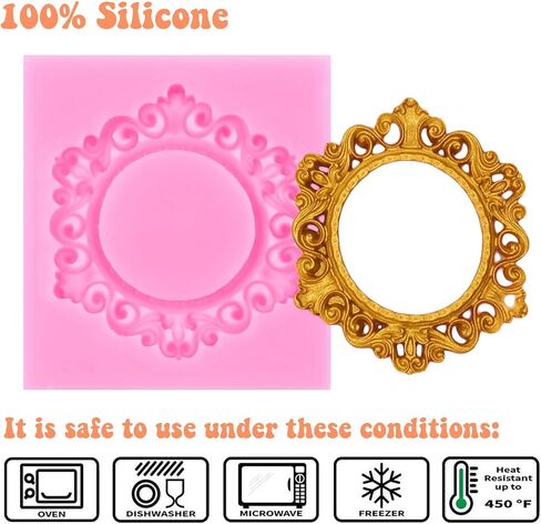 Photo Frame Fondant Mold Picture Frame Silicone Molds Vintage Mirror Frame Molds For Cake Decorating Cupcake Topper Candy Chocolate Gum Paste Polymer Clay in Saudi Arabia