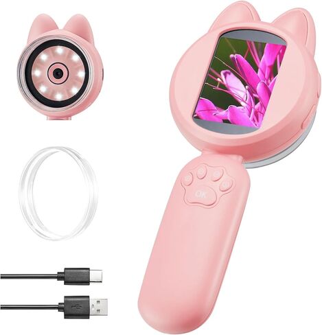 Digital Handheld Microscopy, 2-inch IPS Screen 30X Magnifying Glass Magnifier with LED Light, 3 Games, 30W HD Camera, Built-in TF Card for 300 Photos, Education Hobby Plants Insects- Blue in Kuwait