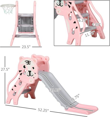 Qaba 2 in 1 Toddler Slide for Indoors, Toy for Toddler, Easy Set Up Baby Slide with Basketball Hoop for Kids 18-36 Months, Blue in Saudi Arabia