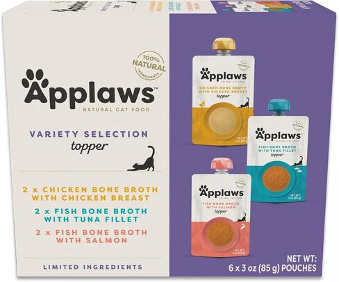 Applaws Natural Bone Broth Wet Cat Food Topper, Limited Ingredient Bone Broth for Cats, Wet Food Topper for Cats with No Artificials, Chicken Breast Bone Broth Topper (12 x 3oz Spout Pouches) in Saudi Arabia