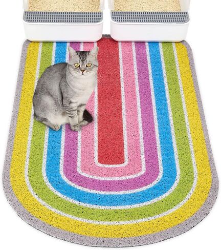 Bienbee Cat Litter Mat, 33.5 x22.5in Cat Litter Mat Litter Trapping Mat Easy to Clean, Litter Box Mat with Bottom, Unique Graphic Design Cat Mats for Litter, Mushroom L in Saudi Arabia