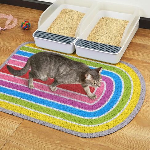 Bienbee Cat Litter Mat, 33.5 x22.5in Cat Litter Mat Litter Trapping Mat Easy to Clean, Litter Box Mat with Bottom, Unique Graphic Design Cat Mats for Litter, Mushroom L in Saudi Arabia