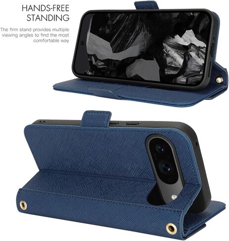 Jaorty Crossbody Wallet for Google Pixel 9/9 Pro Case with Long Shoulder Strap,Credit Card Holder 6.3",PU Leather Handbag Purse Kickstand Make Up Mirror Cover Case for Women Girls,Blue in Kuwait