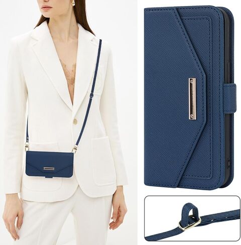 Jaorty Crossbody Wallet for Google Pixel 9/9 Pro Case with Long Shoulder Strap,Credit Card Holder 6.3",PU Leather Handbag Purse Kickstand Make Up Mirror Cover Case for Women Girls,Blue in Kuwait