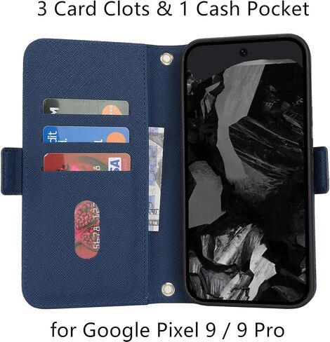 Jaorty Crossbody Wallet for Google Pixel 9/9 Pro Case with Long Shoulder Strap,Credit Card Holder 6.3",PU Leather Handbag Purse Kickstand Make Up Mirror Cover Case for Women Girls,Blue in Kuwait
