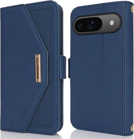 Jaorty Crossbody Wallet for Google Pixel 9/9 Pro Case with Long Shoulder Strap,Credit Card Holder 6.3",PU Leather Handbag Purse Kickstand Make Up Mirror Cover Case for Women Girls,Blue in Kuwait