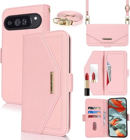 Jaorty Crossbody Wallet for Google Pixel 9/9 Pro Case with Long Shoulder Strap,Credit Card Holder 6.3",PU Leather Handbag Purse Kickstand Make Up Mirror Cover Case for Women Girls,Blue in Kuwait