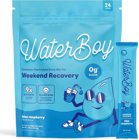 Waterboy Weekend Recovery | 3,200mg Electrolyte Powder Packets | Ginger + L-Theanine + Vitamins | No Sugar, All Natural, Gluten Free | 24 Drink Stick Mixes (Lemon Lime) in Saudi Arabia