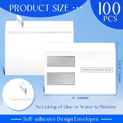 500 Pcs Tax Form Envelopes for 1099 MISC, 1099-R & DIV - INT Forms 2025 Double Window Tax Envelopes Security Tinted Self Sealed Envelopes Designed for Quickbooks or Tax Software 5 5/8 Inch x 9 Inch in Saudi Arabia