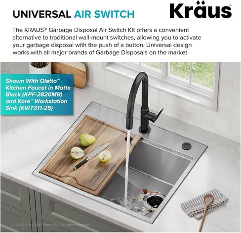 KRAUS Garbage Disposal Air Switch Kit in Spot-Free Stainless Steel with Push Button, AC Adapter, Power Cord, and Air Tube Included, KWDA-200SFS in Saudi Arabia