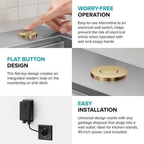 KRAUS Garbage Disposal Air Switch Kit in Spot-Free Stainless Steel with Push Button, AC Adapter, Power Cord, and Air Tube Included, KWDA-200SFS in Saudi Arabia