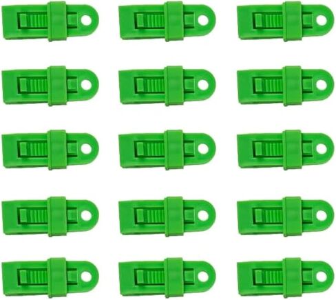 Heavy Duty Tarp Clips 15-Pack | Weatherproof Adjustable Clamps for Outdoor Tarps, Canopies, Tents | Versatile Camping Gear, Pool Cover Fasteners (Green) in Kuwait