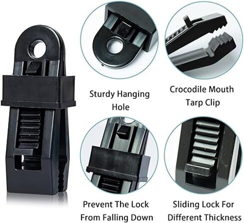 Heavy Duty Tarp Clips 15-Pack | Weatherproof Adjustable Clamps for Outdoor Tarps, Canopies, Tents | Versatile Camping Gear, Pool Cover Fasteners (Green) in Kuwait