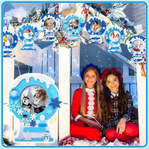 Ferraycle 232 Pieces Winter DIY Picture Frames Craft Kit 32 Pieces Snow Photo Frames with 200 Stickers to Decorate for Xmas Winter Party Favor Classroom Home(Elegant Color,Fresh Style) in Kuwait