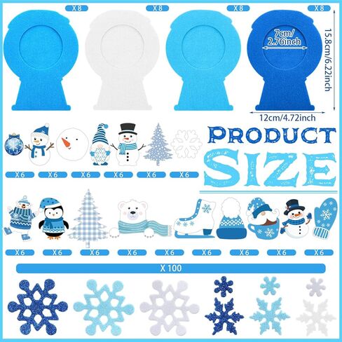 Ferraycle 232 Pieces Winter DIY Picture Frames Craft Kit 32 Pieces Snow Photo Frames with 200 Stickers to Decorate for Xmas Winter Party Favor Classroom Home(Elegant Color,Fresh Style) in Kuwait