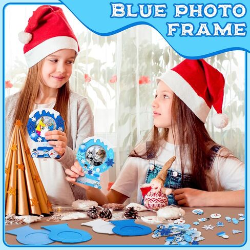 Ferraycle 232 Pieces Winter DIY Picture Frames Craft Kit 32 Pieces Snow Photo Frames with 200 Stickers to Decorate for Xmas Winter Party Favor Classroom Home(Elegant Color,Fresh Style) in Kuwait