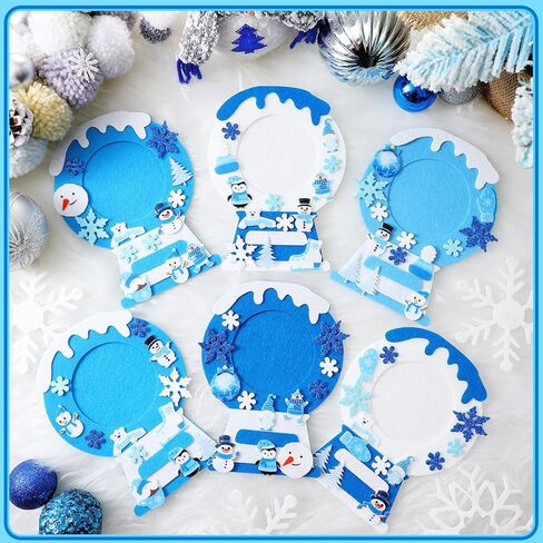 Ferraycle 232 Pieces Winter DIY Picture Frames Craft Kit 32 Pieces Snow Photo Frames with 200 Stickers to Decorate for Xmas Winter Party Favor Classroom Home(Elegant Color,Fresh Style) in Kuwait