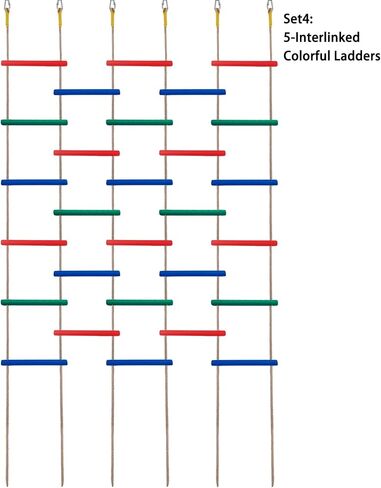 Innovative Rainbow Kids' Wooden Rope Ladder - 3/4/5-Group Connectivity, 14-Inch Wide, Ideal Ninja Warrior Accessory for Tree, Swing & Play (Set2: 3-Interlinked Colorful Ladders) in Saudi Arabia