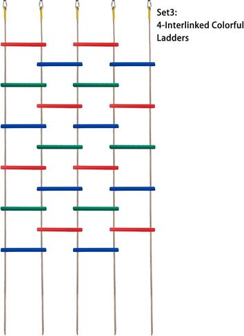 Innovative Rainbow Kids' Wooden Rope Ladder - 3/4/5-Group Connectivity, 14-Inch Wide, Ideal Ninja Warrior Accessory for Tree, Swing & Play (Set2: 3-Interlinked Colorful Ladders) in Saudi Arabia