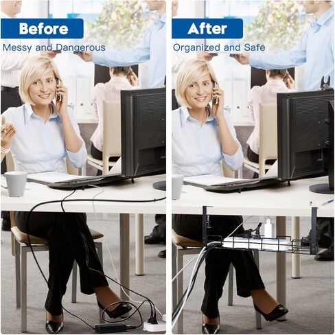 No Drill Under Desk Cable Management Tray, Desk Wire Management Cable Tray Sturdy Metal Wire Organizer Under Desk Basket for Office and Home Standing Desk -Black in Kuwait