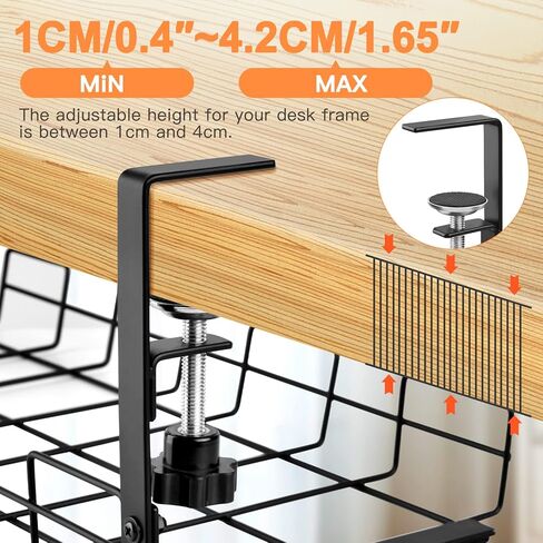 No Drill Under Desk Cable Management Tray, Desk Wire Management Cable Tray Sturdy Metal Wire Organizer Under Desk Basket for Office and Home Standing Desk -Black in Kuwait