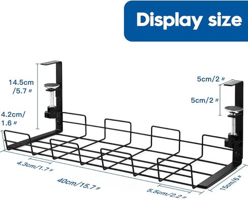 No Drill Under Desk Cable Management Tray, Desk Wire Management Cable Tray Sturdy Metal Wire Organizer Under Desk Basket for Office and Home Standing Desk -Black in Kuwait