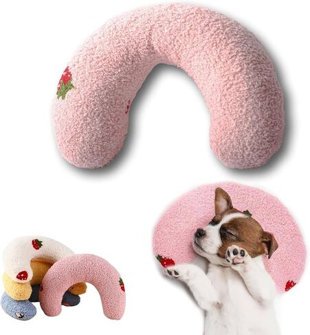 U-Shaped Calming Pillow for Cats and Dogs - Super Soft Plush Fabric, Cozy Headrest, Neck Support for Deep Sleep, Kitten Headrest, Pet Bed (Blue) in Saudi Arabia