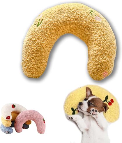U-Shaped Calming Pillow for Cats and Dogs - Super Soft Plush Fabric, Cozy Headrest, Neck Support for Deep Sleep, Kitten Headrest, Pet Bed (Blue) in Saudi Arabia