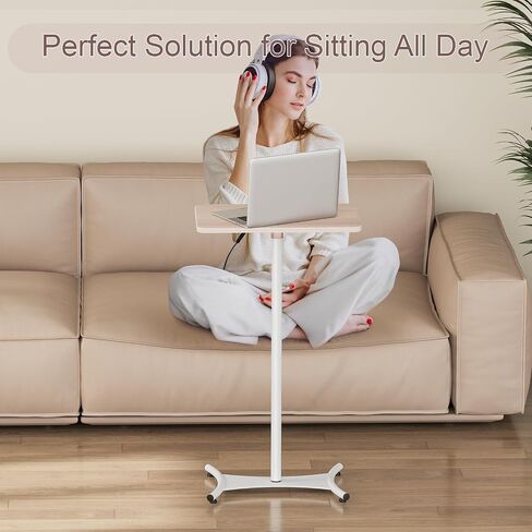 Snughome Portable Laptop Floor Stand, Wood Standing Laptop Table, Height Adjustment 18"-47" Small Standing Desk, Bedside Sofa Table Projector Stand Adjustable Computer Desk for Home Office in Saudi Arabia