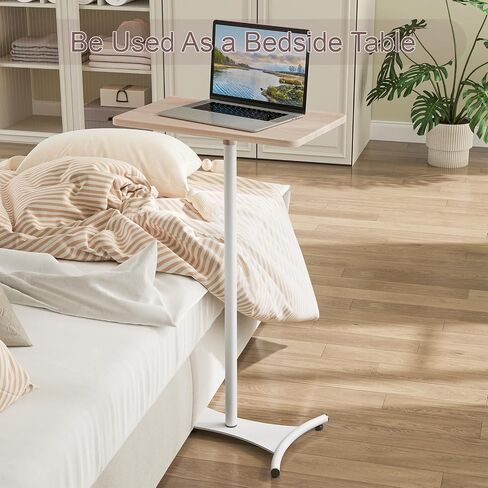 Snughome Portable Laptop Floor Stand, Wood Standing Laptop Table, Height Adjustment 18"-47" Small Standing Desk, Bedside Sofa Table Projector Stand Adjustable Computer Desk for Home Office in Saudi Arabia