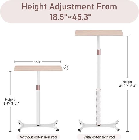 Snughome Portable Laptop Floor Stand, Wood Standing Laptop Table, Height Adjustment 18"-47" Small Standing Desk, Bedside Sofa Table Projector Stand Adjustable Computer Desk for Home Office in Saudi Arabia
