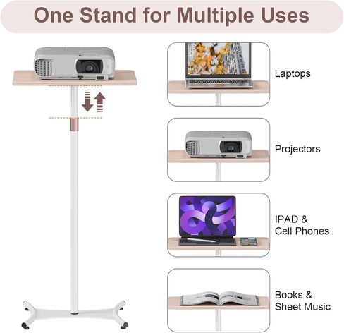 Snughome Portable Laptop Floor Stand, Wood Standing Laptop Table, Height Adjustment 18"-47" Small Standing Desk, Bedside Sofa Table Projector Stand Adjustable Computer Desk for Home Office in Saudi Arabia