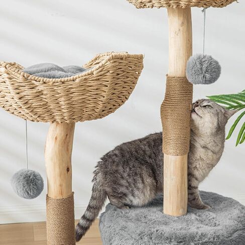 Modern Cat Tree for Indoor Cats Large Adult 46" Tall,Wooden Cat Tower for Large Cats with Scratching Post,Luxury Cat Condo, White. in Saudi Arabia