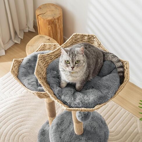 Modern Cat Tree for Indoor Cats Large Adult 46" Tall,Wooden Cat Tower for Large Cats with Scratching Post,Luxury Cat Condo, White. in Saudi Arabia