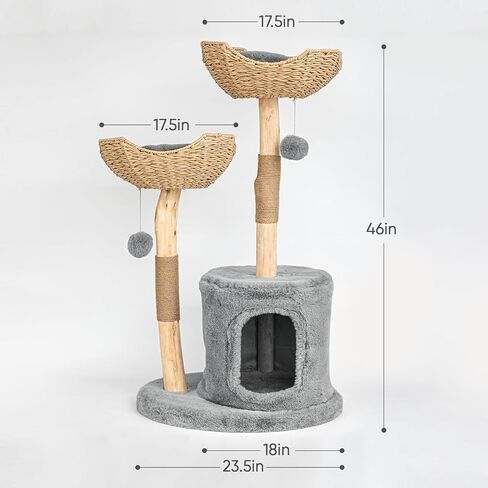 Modern Cat Tree for Indoor Cats Large Adult 46" Tall,Wooden Cat Tower for Large Cats with Scratching Post,Luxury Cat Condo, White. in Saudi Arabia