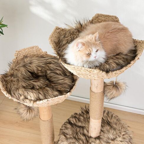 Modern Cat Tree for Indoor Cats Large Adult 46" Tall,Wooden Cat Tower for Large Cats with Scratching Post,Luxury Cat Condo, White. in Saudi Arabia