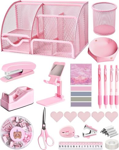 Purple Desk Accessories, 24Pcs Set Office Supplies and Desk Organizers, with Tape Dispenser, Stapler, Staple Remover, More in Saudi Arabia