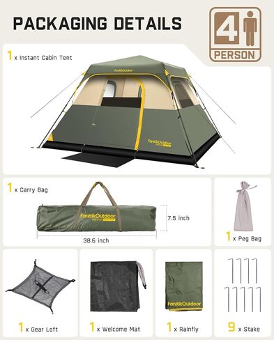 خيمة Fanttikoutdoor Camping Tent 4/6/8/10 إعداد خيمة الفوري في المقصورة في 60 ثانية مع Rainfly و Rindproof Portable مع حقيبة حمل للتخييم العائلي والمشي لمسافات طويلة ، والتهوية. in Kuwait
